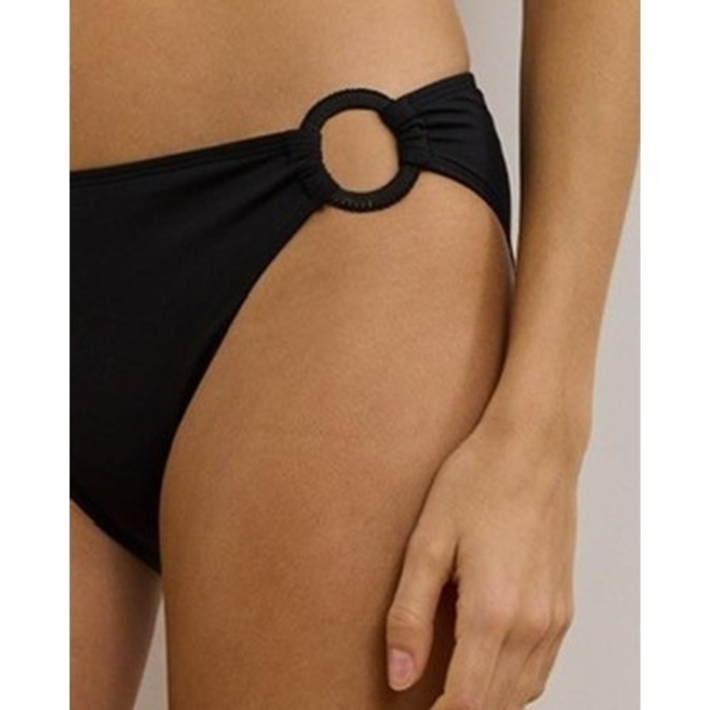 NWT Lauren Ralph Lauren Bikini Bottom Women Black Ring Detail 14 $80